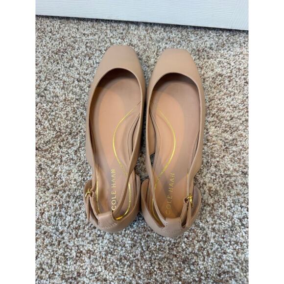 COLE HAAN Bria Flat Slingback Cutout Square Toe Brush Beige leather shoe, 11 - Picture 7 of 11